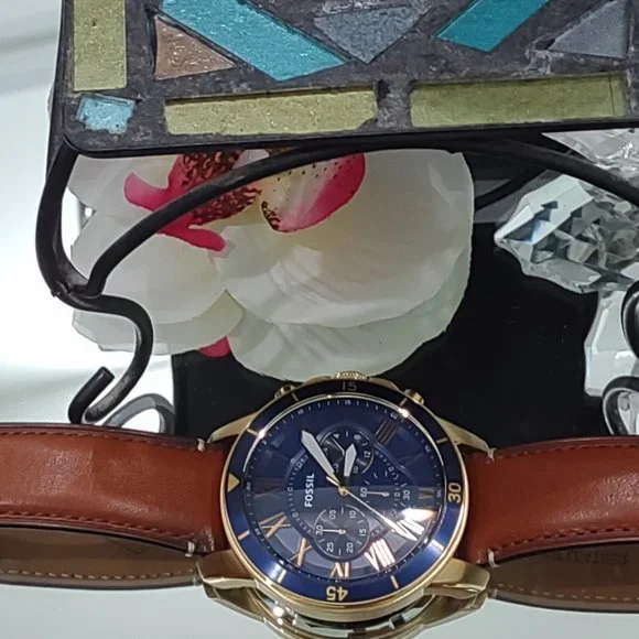 🌼Fossil Grant Sport Chronograph Luggage Leather Watch